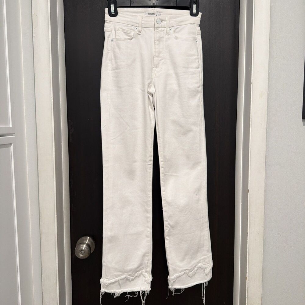 Good American Good Straight Raw Hem White Jeans 24 Coastal Cowgirl Streetwear